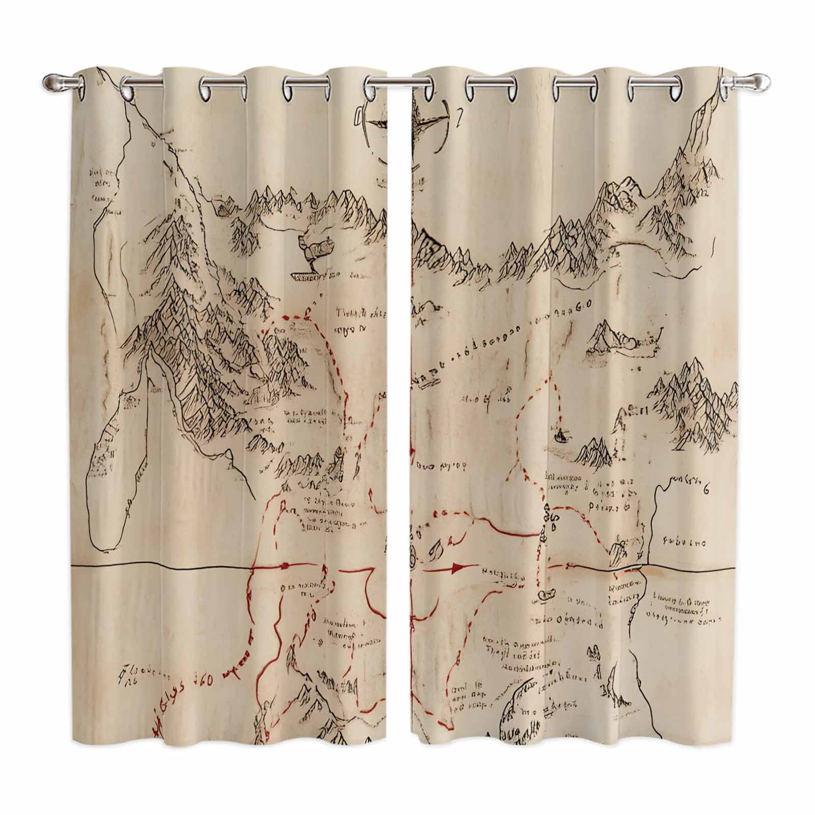 Curtains 84 Inches Long 2 Panels, Retro Map Grommets Window Treatment ...