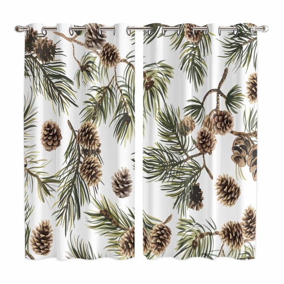 Curtains 84 Inches Long 2 Panels, Sage Green Christmas Grommets Window Treatment Curtain, Pine Cones Xmas Botanical Thermal Curtains Drapes for Living Room/Bathroom