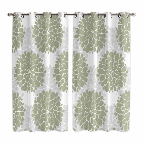 Curtains 84 Inches Long 2 Panels, Sage Green Dahlia Grommets Window Treatment Curtain, Country Grey Flowers Floral Farmhouse Thermal Curtains Drapes for Living Room/Bathroom