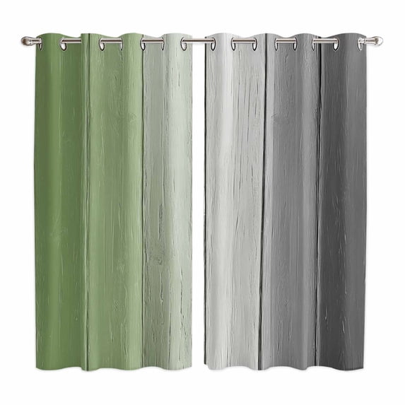 Curtains 84 Inches Long 2 Panels, Sage Green Gray Ombre Grommets Window Treatment Curtain, Vintage Country Wooden Thermal Curtains Drapes for Living Room/Bathroom