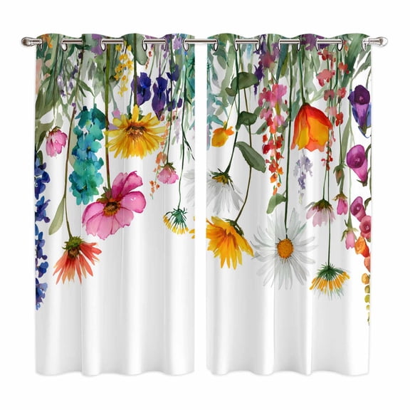 Curtains 84 Inches Long 2 Panels, Spring Floral Grommets Window Treatment Curtain, Yellow Pink Flowers Farmhouse Botanical Thermal Curtains Drapes for Living Room/Bathroom