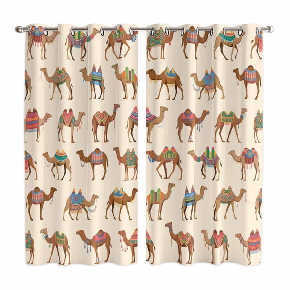 Curtains 84 Inches Long 2 Panels, Summer Camels Grommets Window Treatment Curtain, Farmhouse Retro Cartoon Desert Animals Thermal Curtains Drapes for Living Room/Bathroom