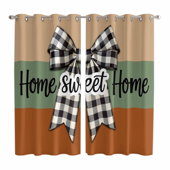 Curtains 84 Inches Long 2 Panels, Sweet Home Grommets Window Treatment Curtain, Black White Plaid Bow Horizontal Stripes Thermal Curtains Drapes for Living Room/Bathroom
