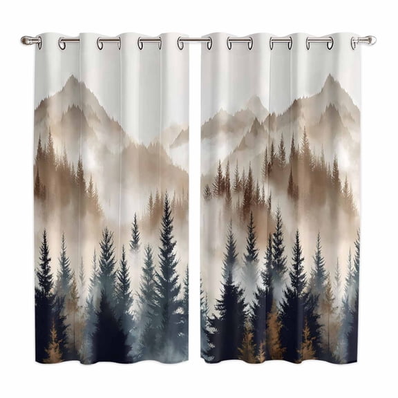 Curtains 84 Inches Long 2 Panels, Tan Trees Forest Grommets Window Treatment Curtain, Mountain Woods Natural Scenery Thermal Curtains Drapes for Living Room/Bathroom