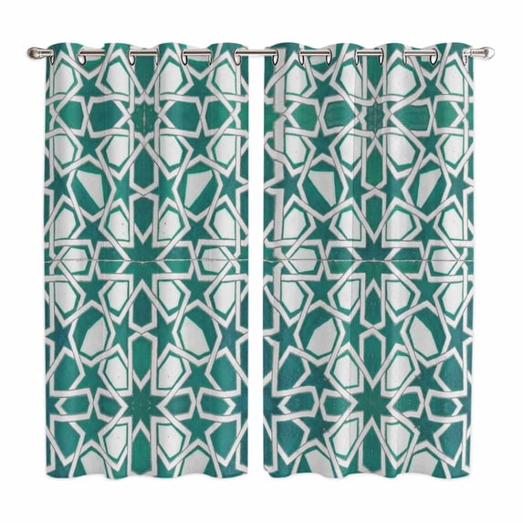 Curtains 84 Inches Long 2 Panels, Teal Green Grommets Window Treatment Curtain, Vintage Abstract Geometric Texture Thermal Curtains Drapes for Living Room/Bathroom