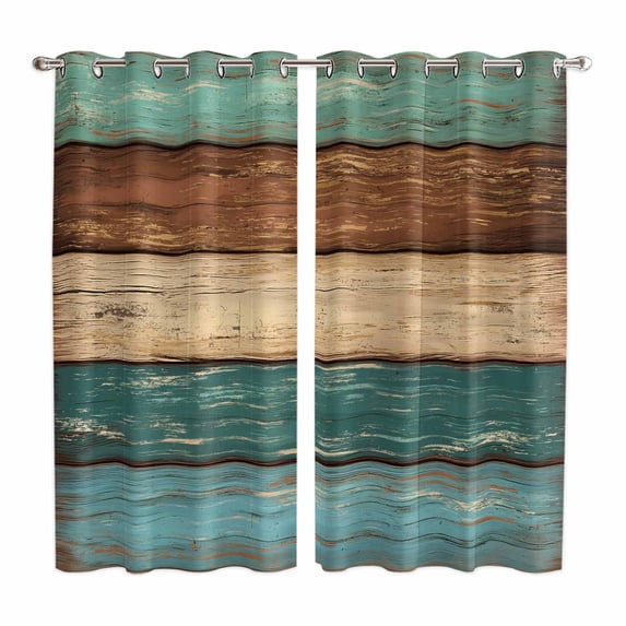 Curtains 84 Inches Long 2 Panels, Teal Turquoise Wooden Grommets Window Treatment Curtain, Rustic Retro Farmhouse Western Country Thermal Curtains Drapes for Living Room/Bathroom