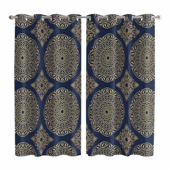 Curtains 84 Inches Long 2 Panels, Traditional Tribe Grommets Window Treatment Curtain, Retro Rustic Morocco Pattern Thermal Curtains Drapes for Living Room/Bathroom