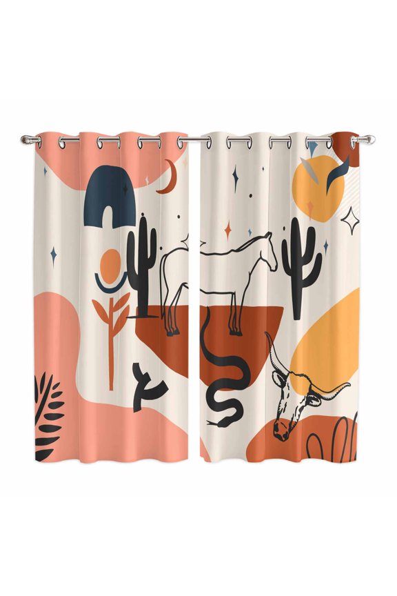 Curtains 84 Inches Long 2 Panels, Western Boho Grommets Window Treatment Curtain, Modern Abstract Horse Cactus Plant Offwhite Thermal Curtains Drapes for Living Room/Bathroom