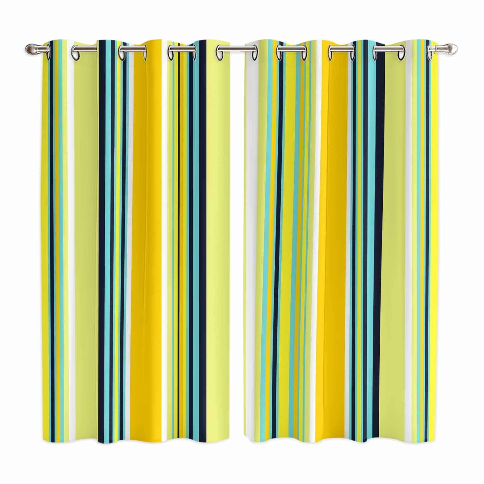 Curtains 84 Inches Long 2 Panels, Yellow Green Stripe Grommets Window ...
