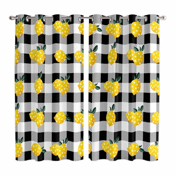 Curtains 84 Inches Long 2 Panels, Yellow Lemons Grommets Window Treatment Curtain, Summer Botanical Black White Checkered Thermal Curtains Drapes for Living Room/Bathroom