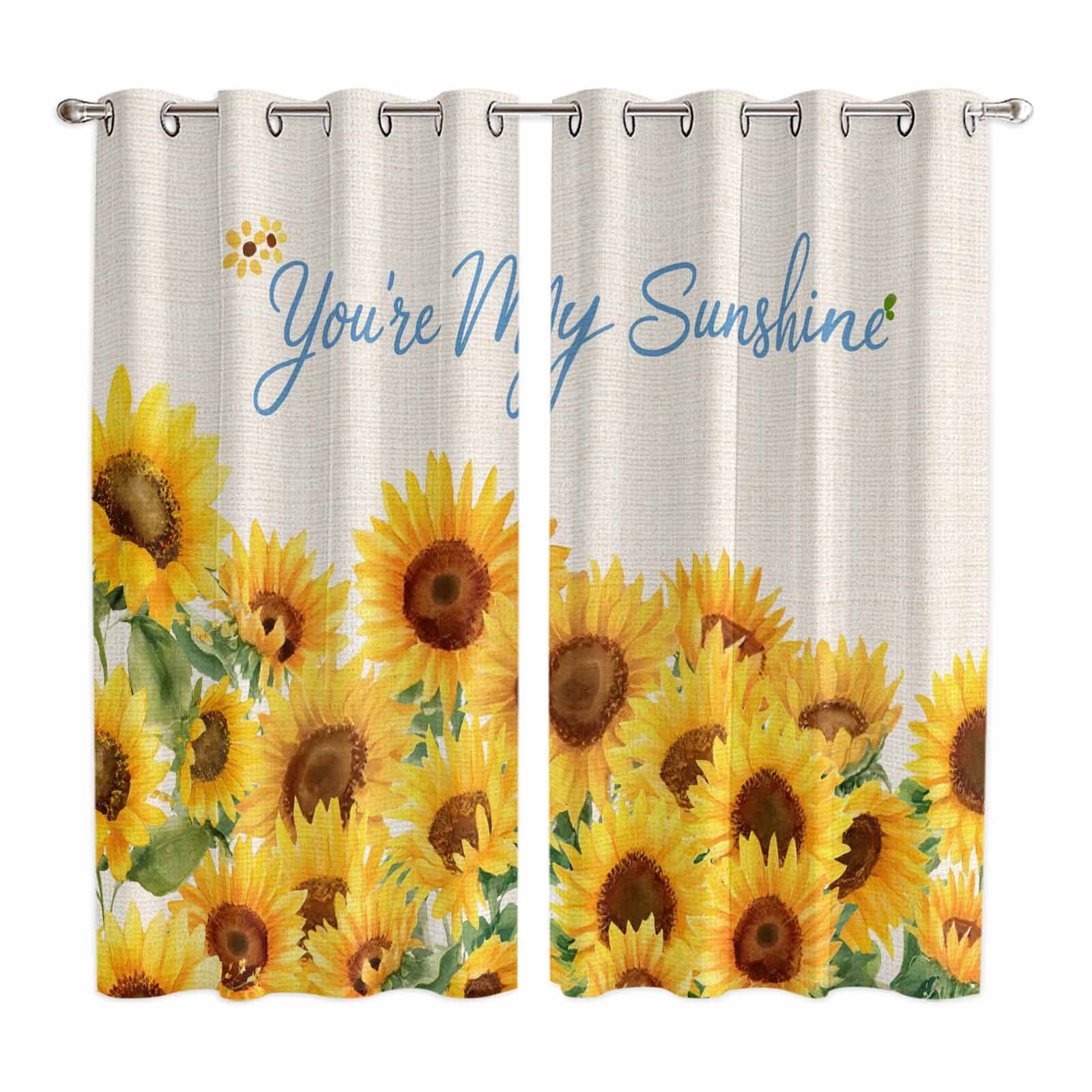 Curtains 84 Inches Long 2 Panels, Yellow Sunflowers Grommets Window ...