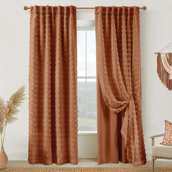 Curtains 96 Inches Long for Nursery Living Room,Black Out Room Darkening Bold Boho Terra Cotta Aztec Farm House Moody Dark Floral Window Curtains 2 Panel Sets50"W x 96"L (Pack of 2)