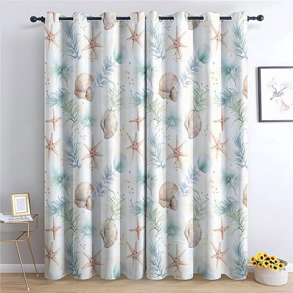 Curtains Beach Theme Blackout Curtains for Bedroom Living Room - Seashell Starfish Coastal Curtains - Patterned Window Treatments - Grommet Drapes - Home Decor 26"W x 54"L (Pack of 2)