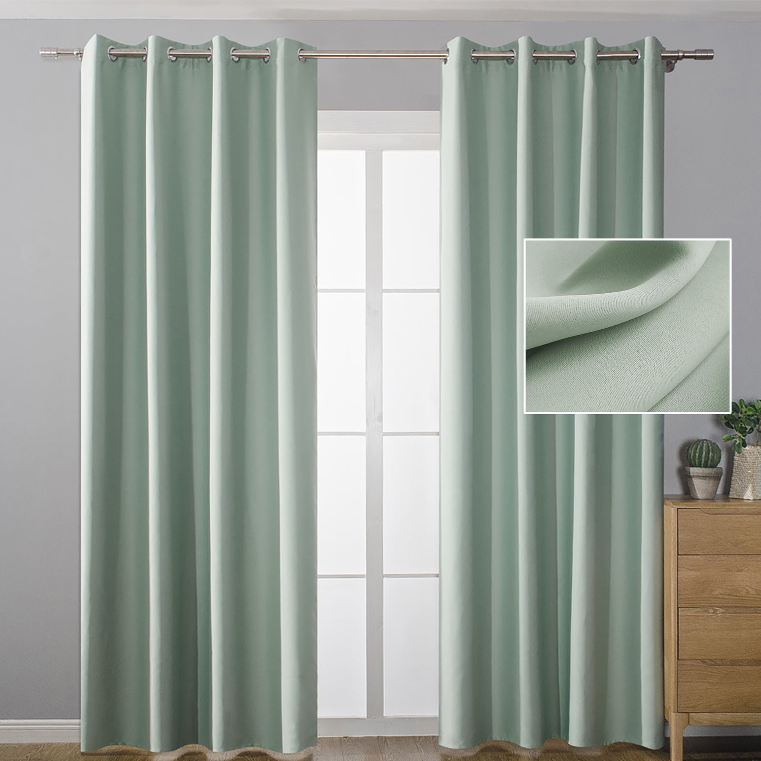 Curtains Blackout Thermal Insulated Window Curtain Panels Mint Green 42