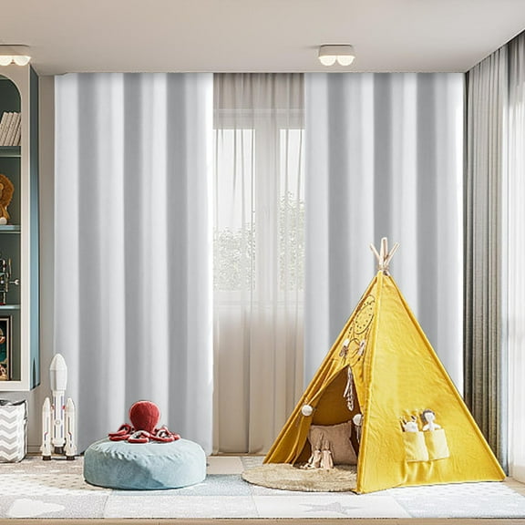 Curtains | Curtain Panel Pair | Blackout Sound Insulated Overlay, Light Blocking, Easy Install, 63 in W x 52 in L | Elegant Bedroom Decor, Gray