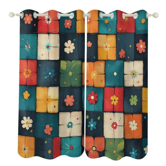 Curtains Darkening Blackout Curtains (2 Panels) Grommet Top Window for Bedroom And Living Room Bohemian Color