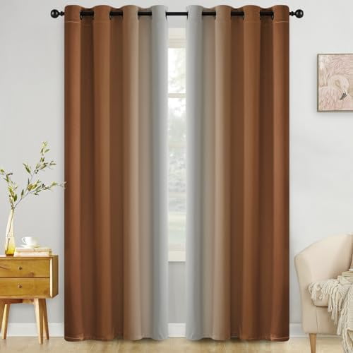 Curtains & Drapes Ombre Burnt Orange Curtains 84 inch Length 2 Panels, Grommet Room Darkening Light Blocking Insulated Thermal Gradient Window Curtains for Bedroom/Living Room,52x84 inches