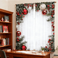 thumbnail image 1 of Curtains Printed With Christmas Balls, 2 Pieces Easy-to-Hang 2D Print Curtains, Christmas Ball Holiday Printed Style + Snowflakes & Pine Branches for Festive Decor, 1 of 9