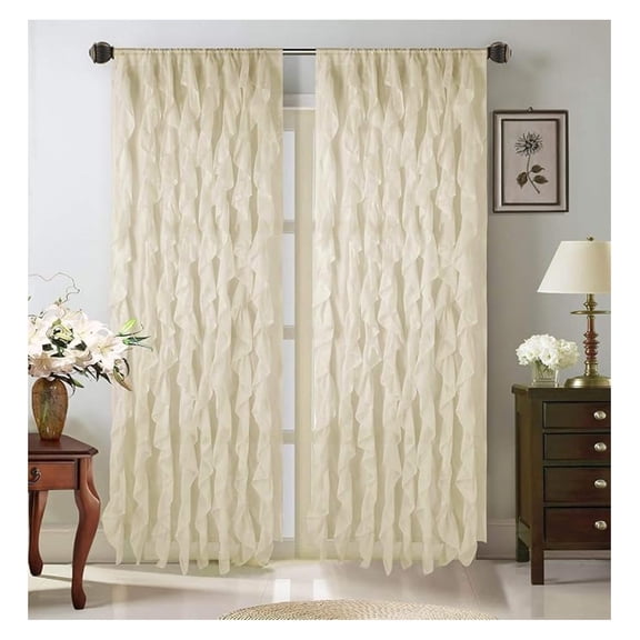 Curtains - Ruffled Bedroom Curtains, Sheer Voile Panels with Vertical Ruffles, Perfect Room Decor, , Pretty & Romantic, 2 Panels, 95"