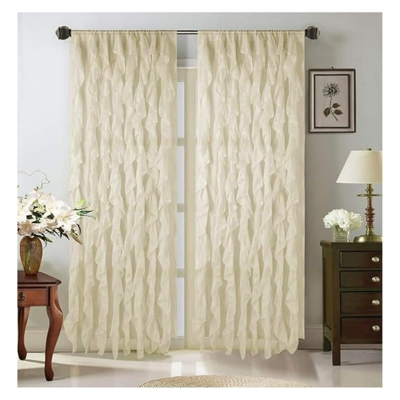 Curtains - Ruffled Bedroom Curtains, Sheer Voile Panels with Vertical Ruffles, Perfect Room Decor, , Pretty & Romantic, 2 Panels, 95"