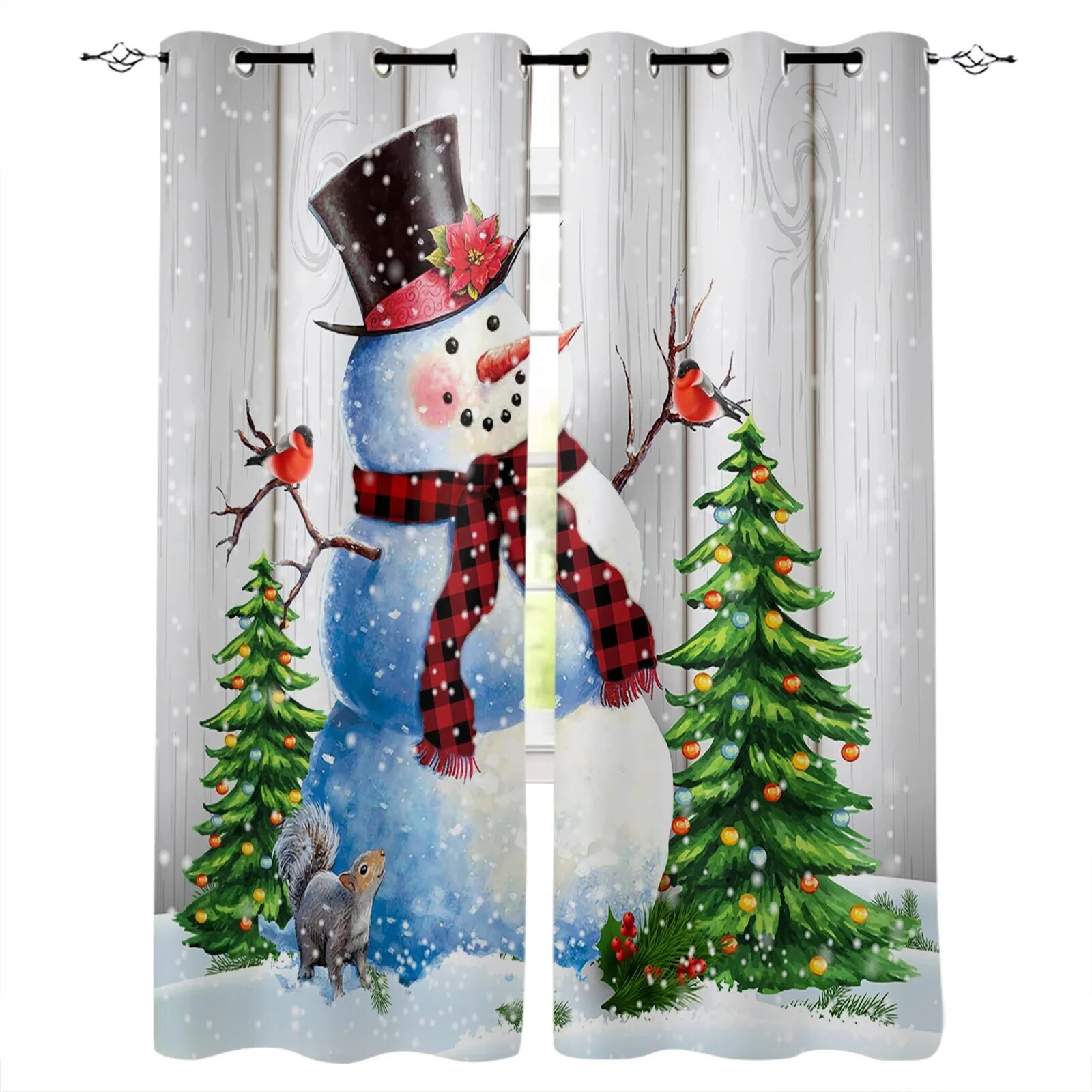 Curtains Santa Curtains Old Santa Claus Christmas Tree Xmas Living Room