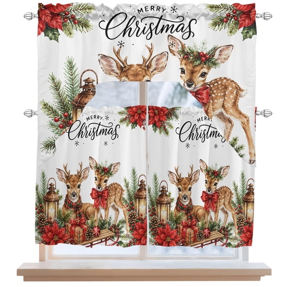 Long Valance Curtains Swag and Tiers Curtains Set, Christmas Valances with Kitchen ...