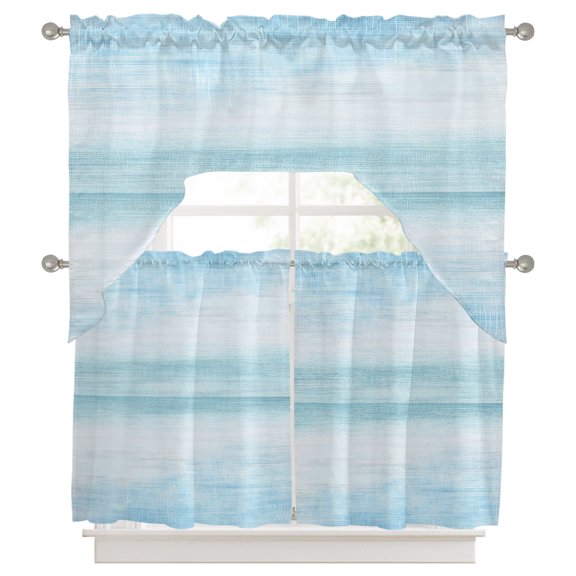 Curtains Swag and Tiers Curtains Set, Gradient Aqua Blue Valances with Kitchen Tier Curtain 36 Inches Long, Modern Rustic Minimalist Pastel Solid Swag Light Filtering Curtains for Sink/Laundry Room