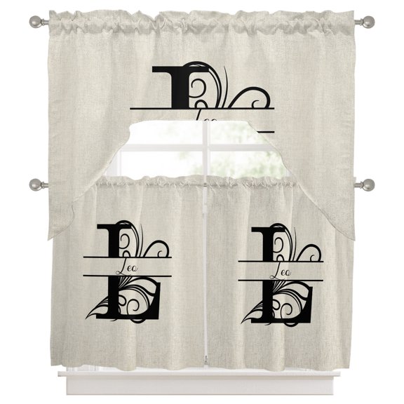 Curtains Swag and Tiers Curtains Set, Letter L Valances with Kitchen Tier Curtain 36 Inches Long, Monogram Words Swag Light Filtering Curtains for Sink/Laundry Room