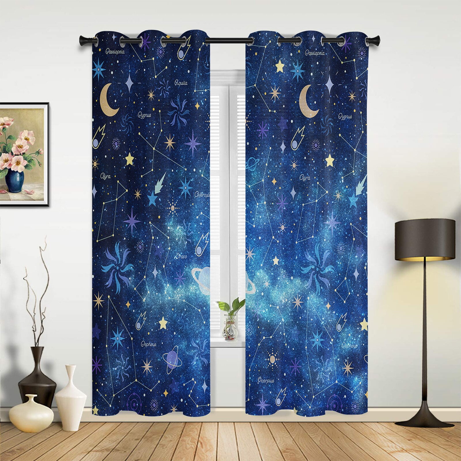 Curtains Universe Space Flight Cartoon Window Curtains For Living Room ...