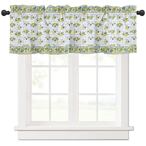 Curtains Valances Lemon Leaves Summer Fruit Blue and White Porcelain