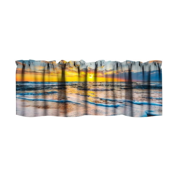 Curtains Valances Ocean Beach Sunset Polyester Window Valance, Seaside Scenery Print Rod Pocket Short Curtain Valance for Bedroom Kitchen Window Decoration 45x137cm