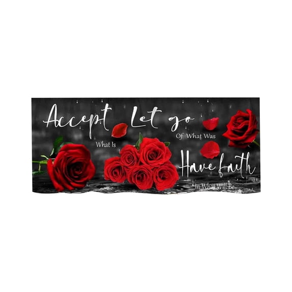 Curtains Valances Red Rose Inspirational Quote Polyester Window Valance, Romantic Floral Text Print Rod Pocket Valance Curtain for Home Kitchen Window Decor 45x137cm