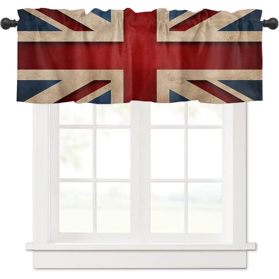 Curtains Valances, Vintage United Kingdom Flag Union Jack Flag British National Flags Rod Pocket Cafe Valance Short Window Curtains Valances for Kitchen, Bedroom, Living Room, 1 Panel, 54"X18"