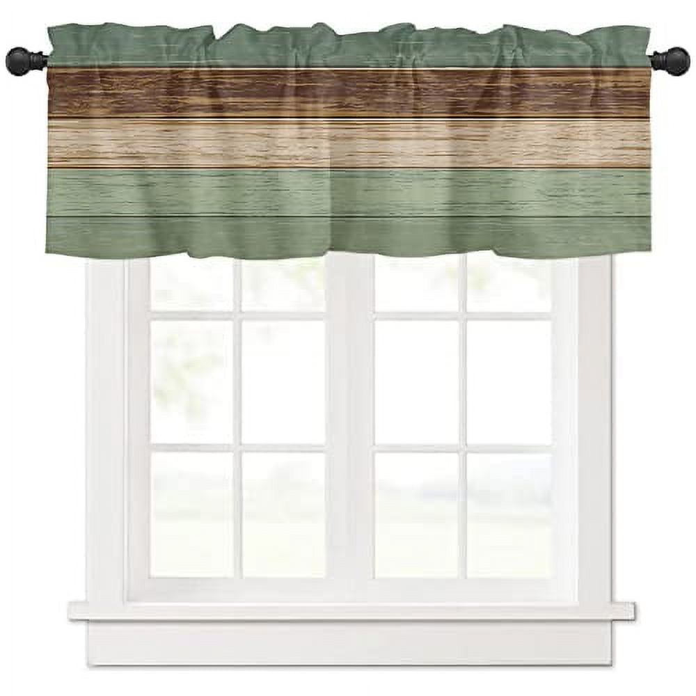 Curtains Valances Wood Grain Rustic Old Wooden Sage Green Brown Rod Pocket Short Window Curtain ...