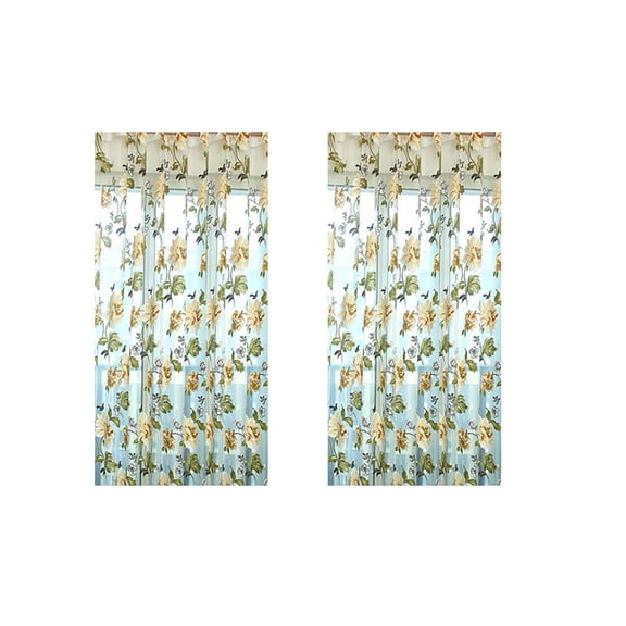 Curtains for Glass Doors, Zzbeans Stylish Peony Lace Curtains, Transparent Gauze French Window Drapes 39.37x78.74 Inches 2-Pack, Yellow