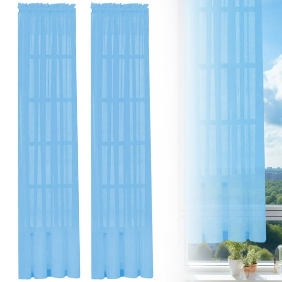 Curtains for Living Room Cloth, Curtain 2X Piercing Curtain (Blue-One Size)