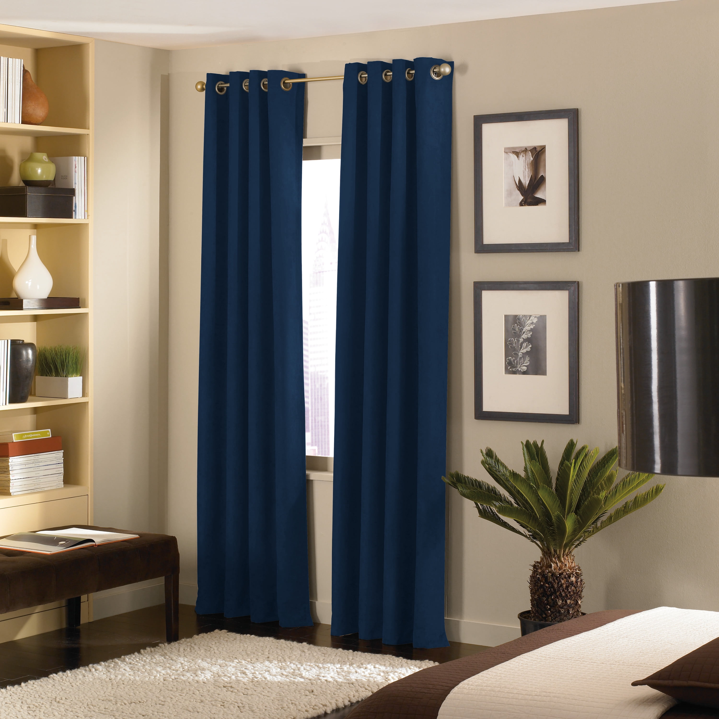 Curtainworks Cameron Indoor Polyester Room Darkening Faux Suede Grommet Curtain, Single Panel, Navy, 50" x 95", Adult