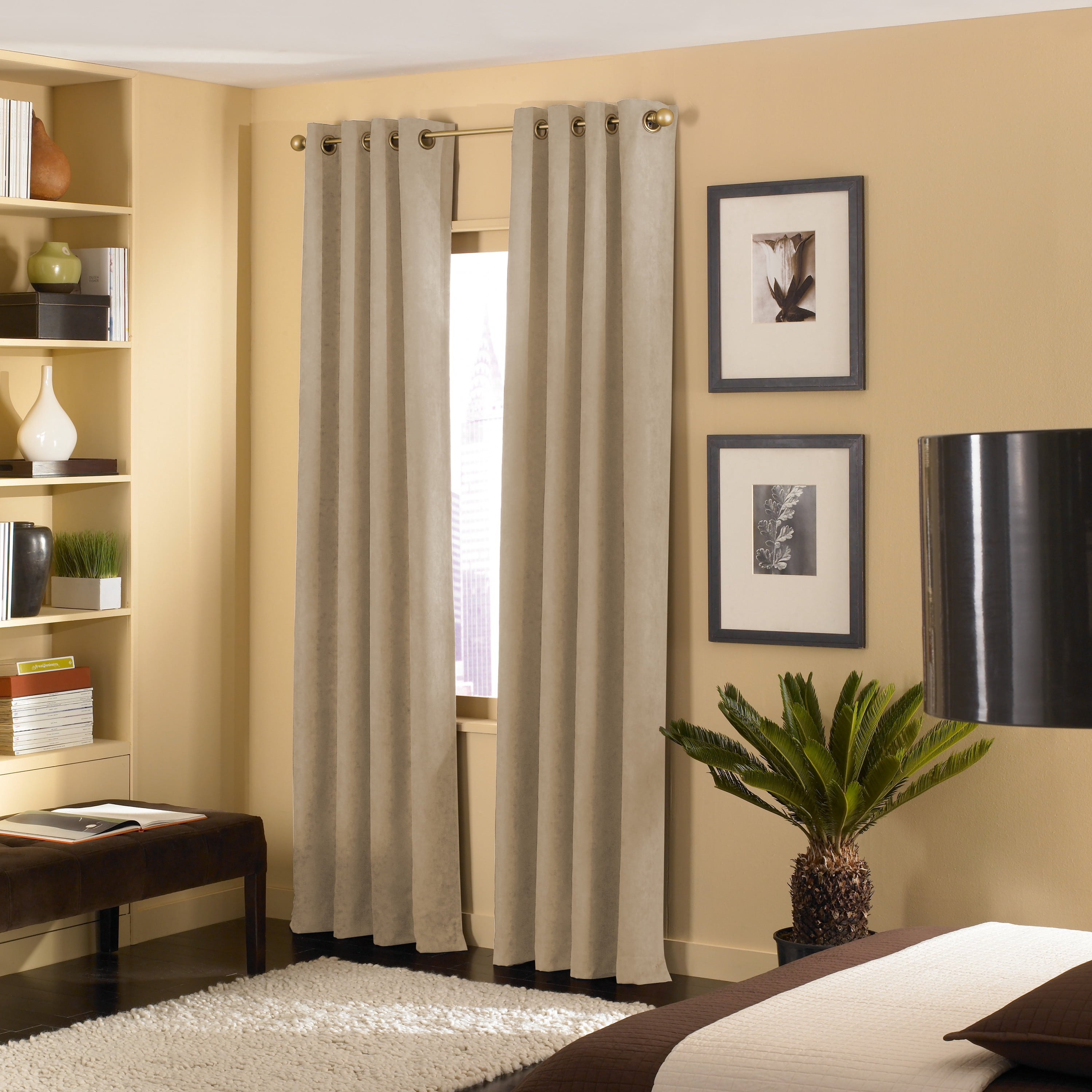 Curtainworks Cameron Room Darkening Faux Suede Grommet Curtain, Single Panel, Indoor, Polyester, Sand, 50"W x 84"L, Adult