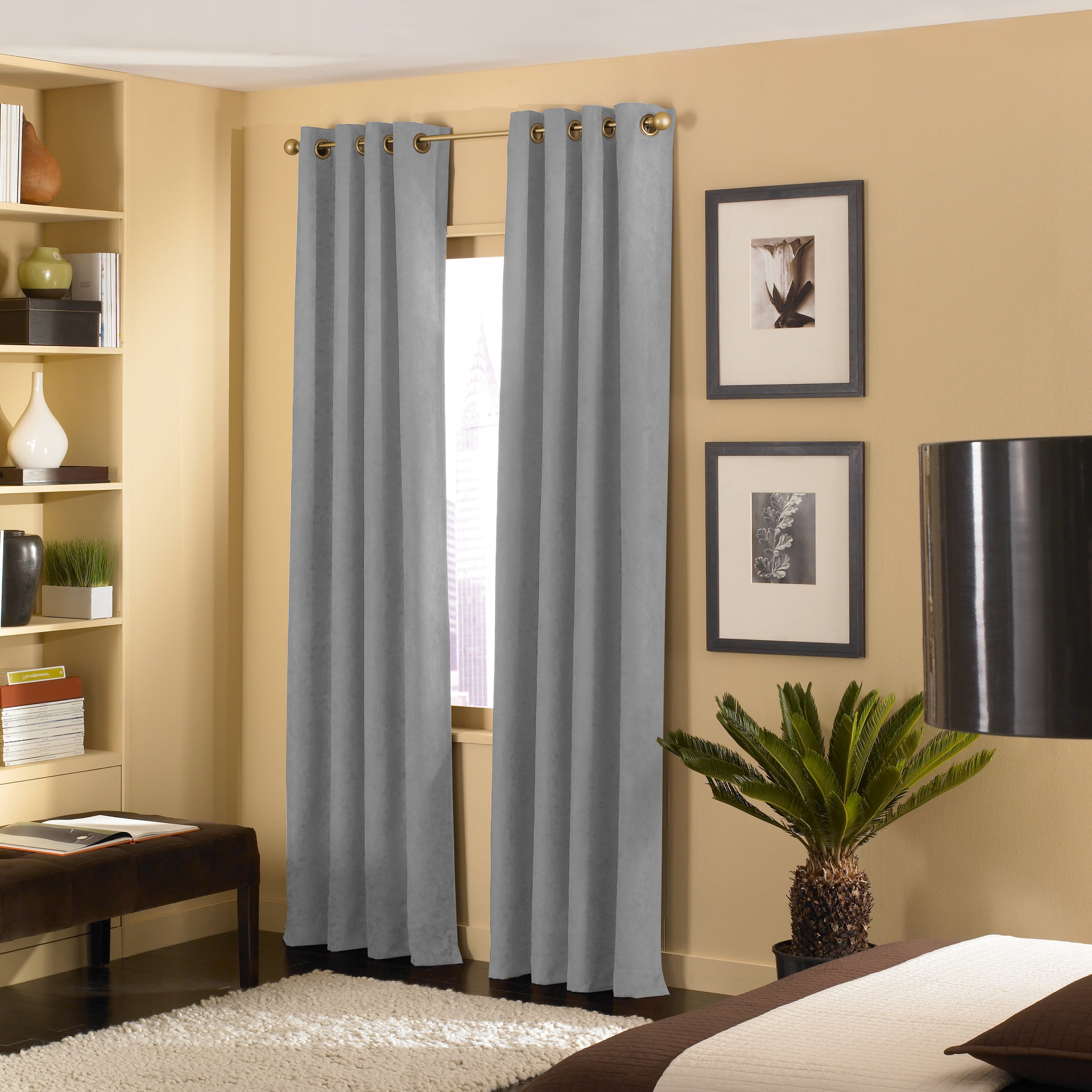Pewter Faux Silk Room Darkening Grommet Window Panel, 144"