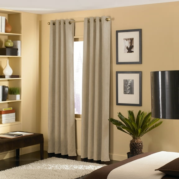 Curtainworks Cameron Polyester Room Darkening Faux Suede Grommet Curtain, Indoor, Single Panel, Sand, 50" x 108", Adult