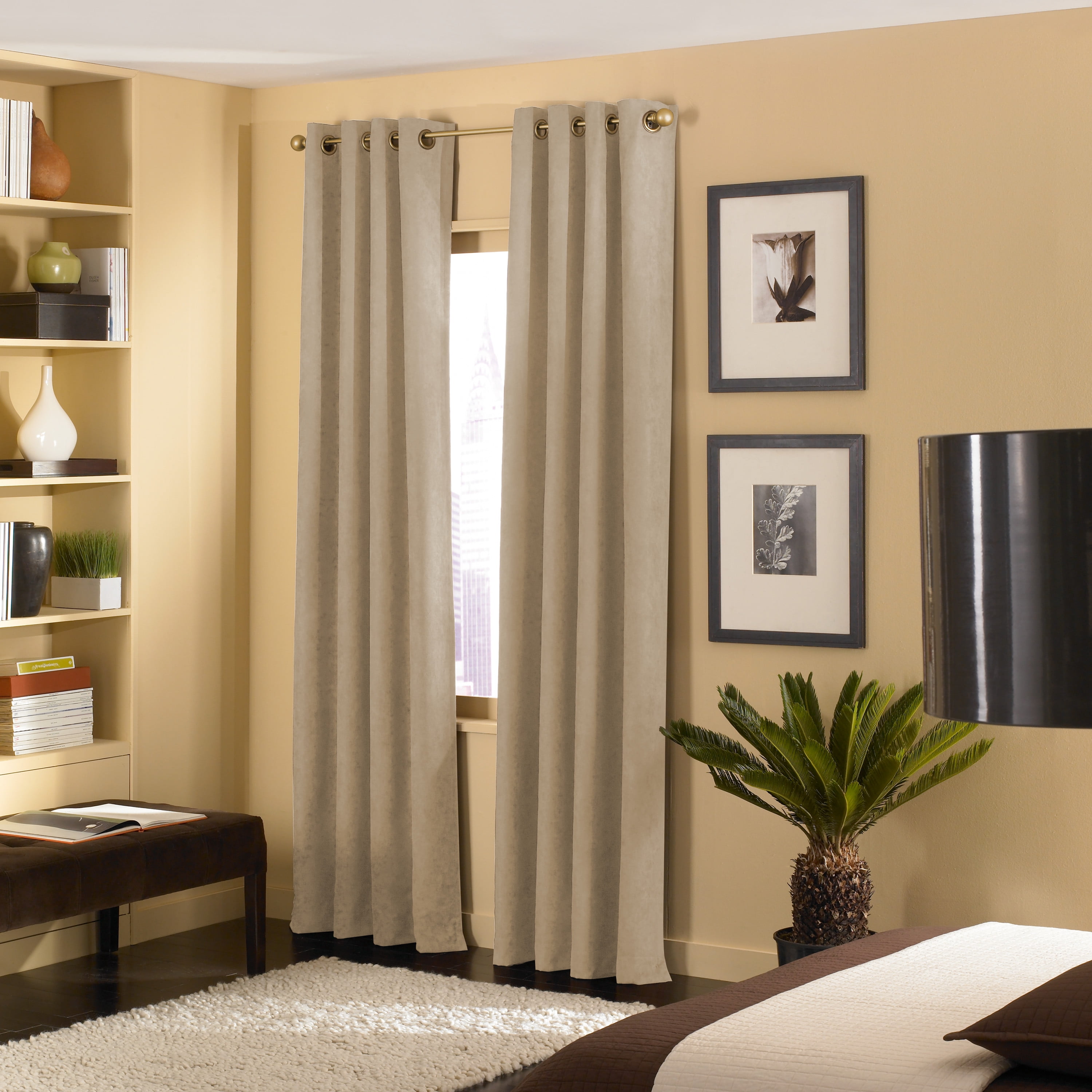 Curtainworks Cameron Room Darkening Faux Suede Grommet Curtain, Indoor, Single Panel, Sand, 50"W x 132"L, Adult