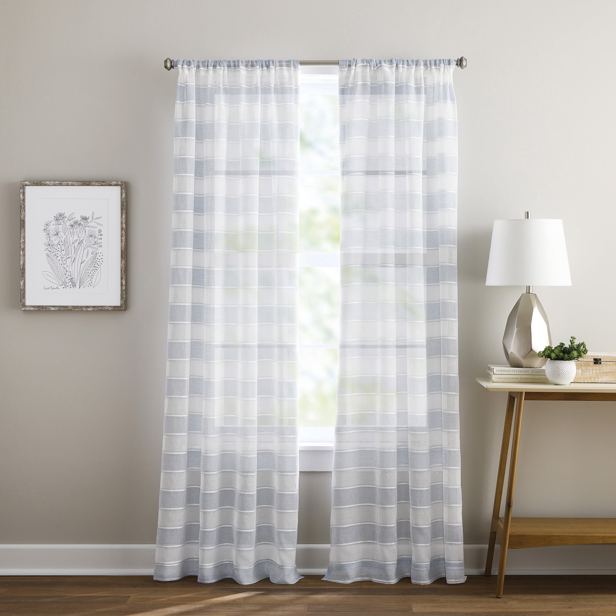 Curtainworks Harbor Curtain Panel Pair Chambray Blue, Pole Top, Sheer, Indoor, 50" x 63", Adult