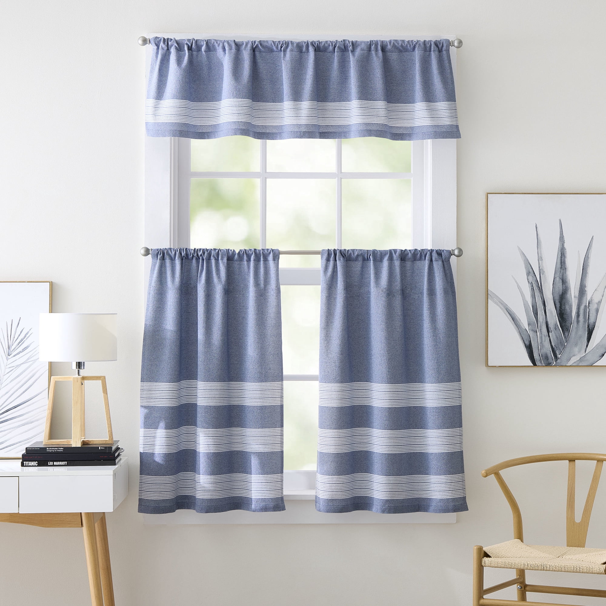 Curtainworks Denim Yarn Dye Valance Blue, 1 Piece, Indoor, Pole Top, 58" x 14", Adult