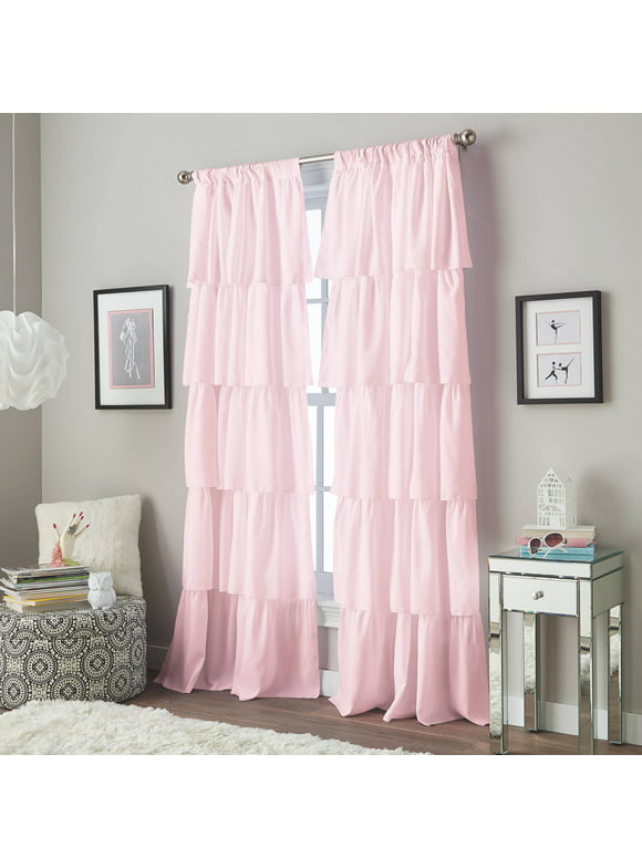 Curtainworks Flounced Polyester Light Filtering Poletop Single Panel, Pink, 42"x84", Adult