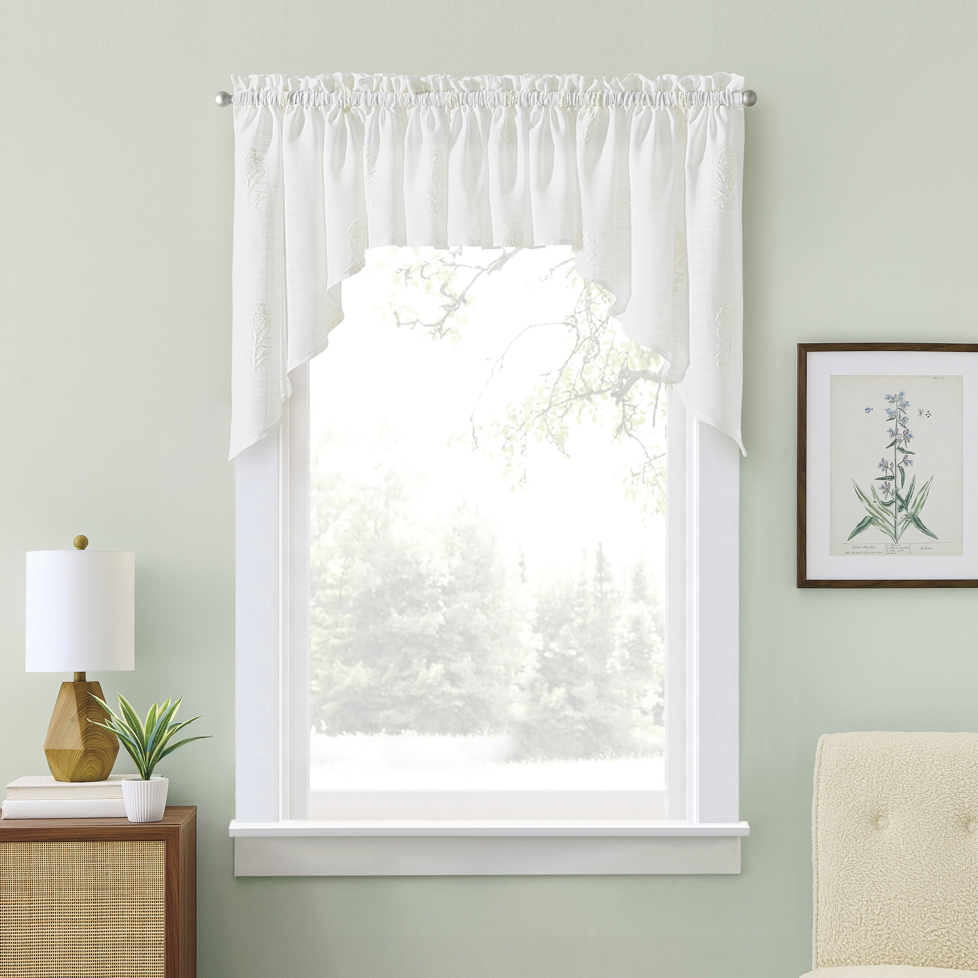 Curtainworks Grace Floral Swag Pair White, Indoor, Rod Pocket, 56" x 14", Adult