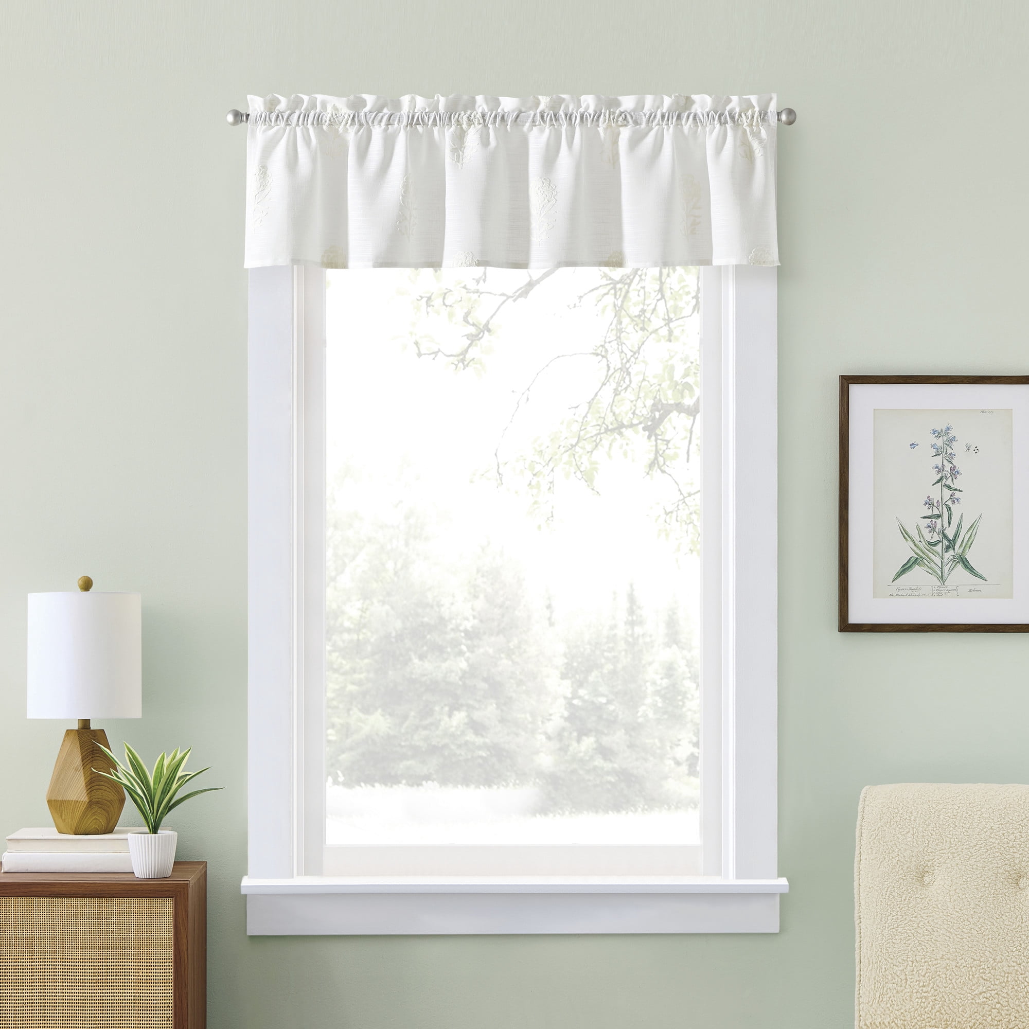 Curtainworks Grace Floral Valance White, 1 Piece, Indoor, Rod Pocket, 56" x 14", Adult