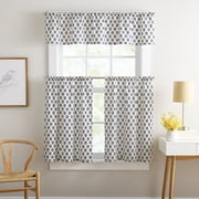 Curtainworks Kiara 3 Piece Valance and Tier Set Navy, Rod Pocket, Light Filtering, Indoor, 58" x 14" Adult