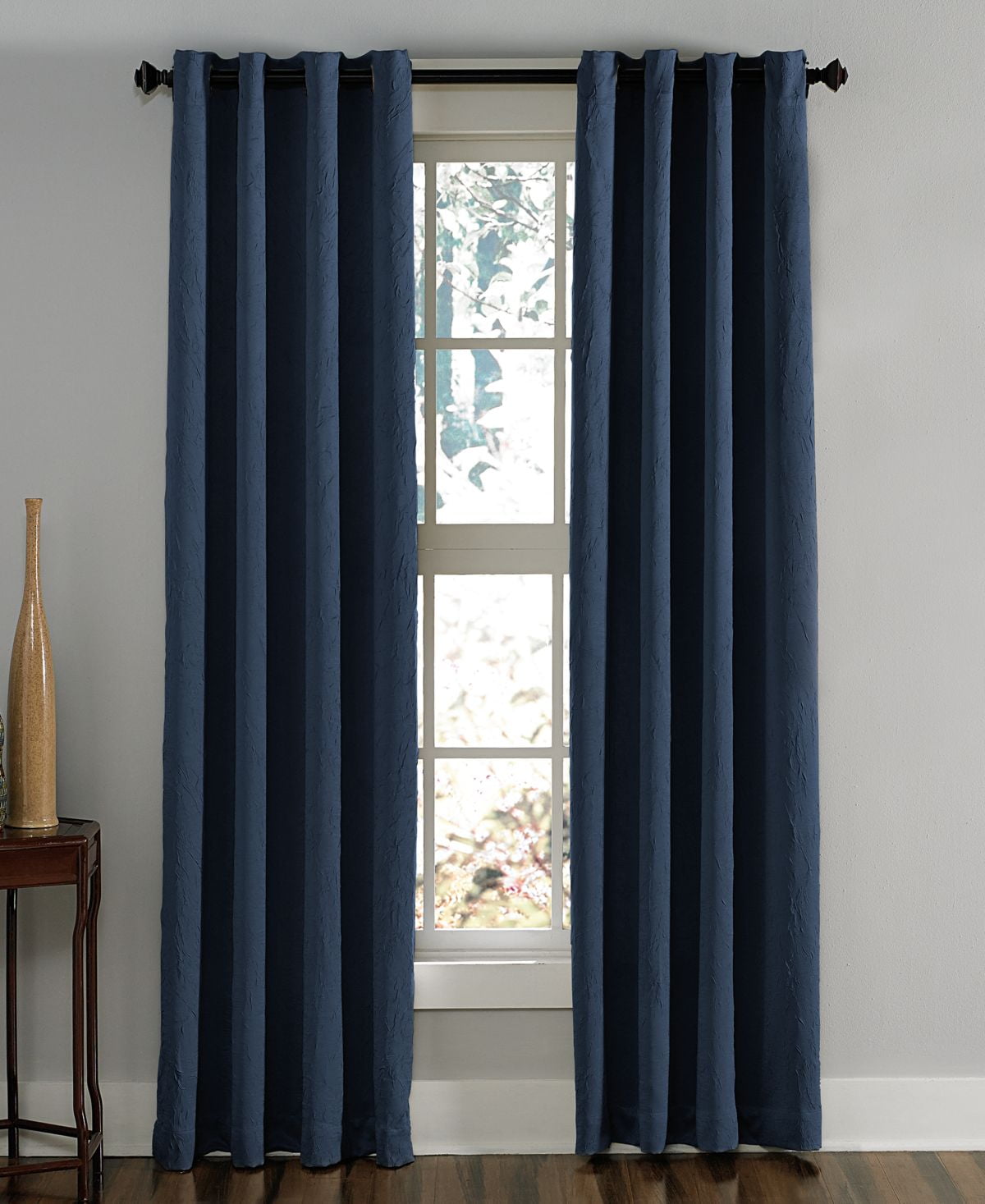 Navy Room-Darkening Grommet Polyester Curtain Panel 63"