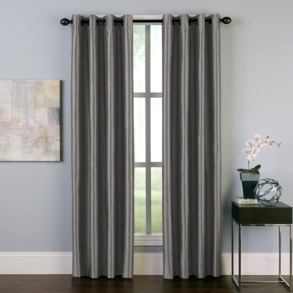 Curtainworks Malta Curtain, Polyester Room Darkening Faux Silk Grommet Single Panel, Pewter, 50" x 95", Adult