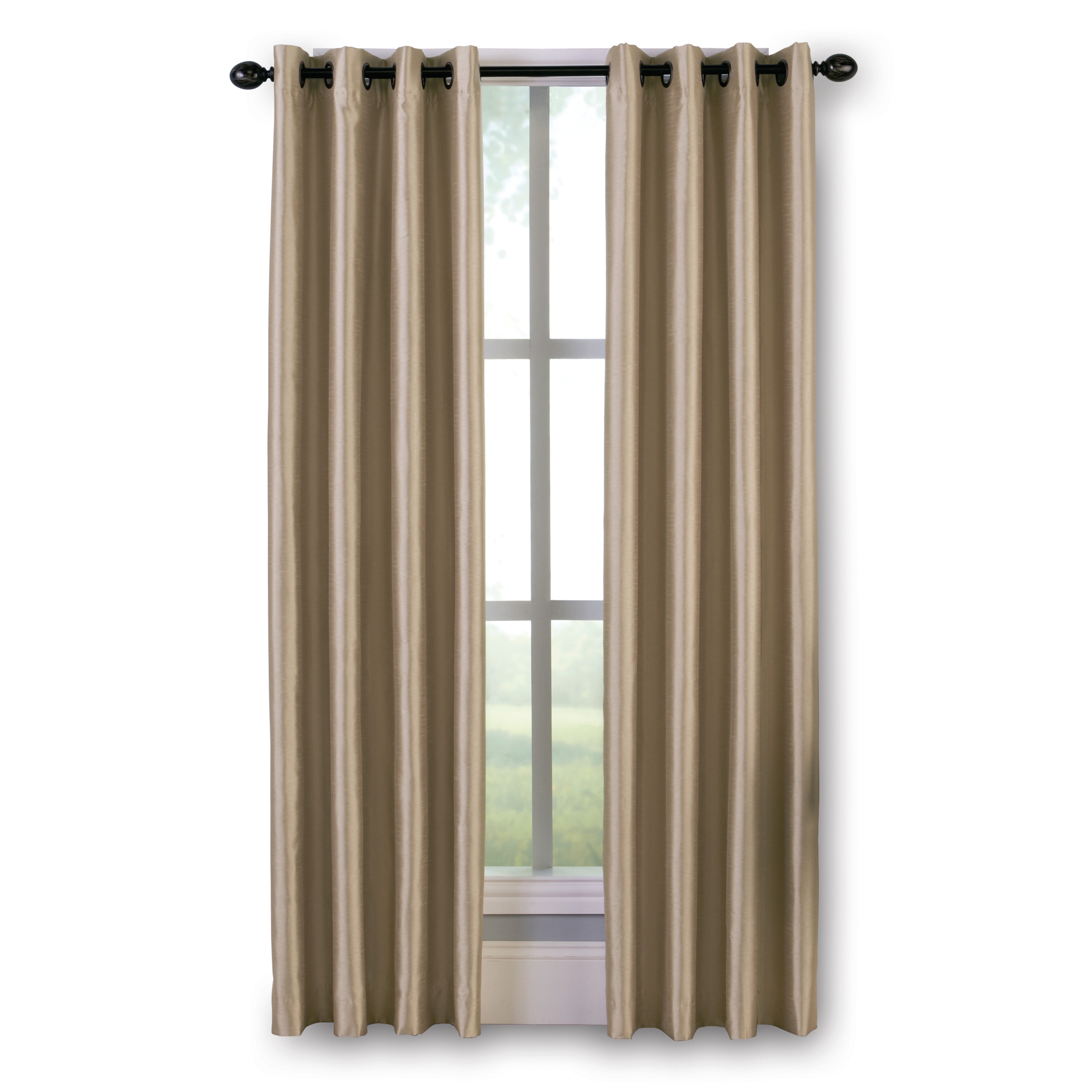 Curtainworks Malta Indoor Curtain, Polyester Room Darkening Faux Silk Grommet Single Panel, Sand, 50" x 95"